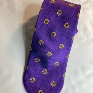 Dolcepunta Purple Gold Square Silk Neck Tie Italy